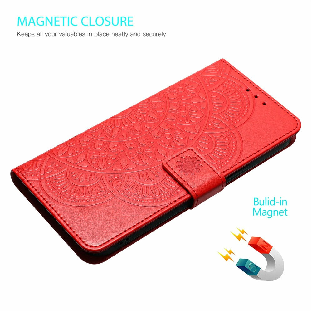 For-Samsung-Galaxy-S26-/-S26-Pro-Leather-Case-with-Card-Slots-Mandala-Pattern-Phone-Cover-Stand-Red