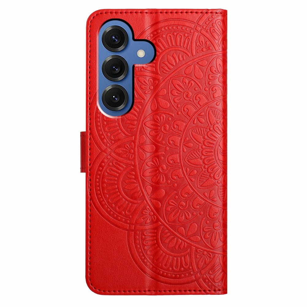 For-Samsung-Galaxy-S26-/-S26-Pro-Leather-Case-with-Card-Slots-Mandala-Pattern-Phone-Cover-Stand-Red