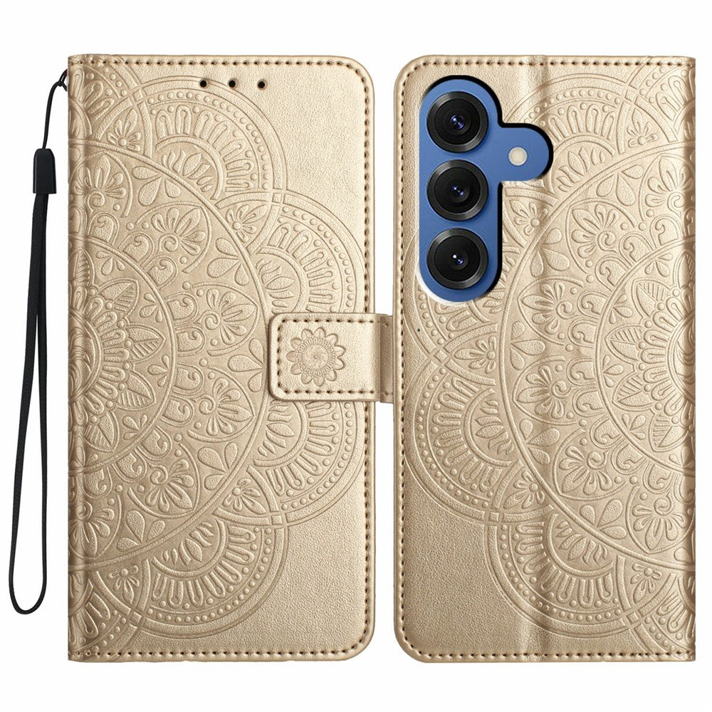 For-Samsung-Galaxy-S26-/-S26-Pro-Leather-Case-with-Card-Slots-Mandala-Pattern-Phone-Cover-Stand-Gold