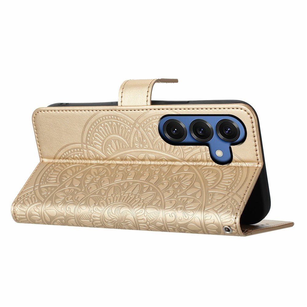 For-Samsung-Galaxy-S26-/-S26-Pro-Leather-Case-with-Card-Slots-Mandala-Pattern-Phone-Cover-Stand-Gold