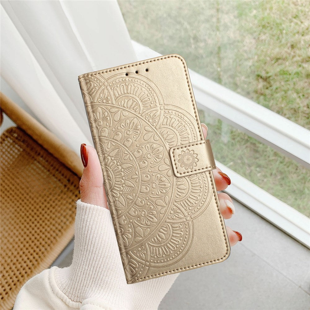 For-Samsung-Galaxy-S26-/-S26-Pro-Leather-Case-with-Card-Slots-Mandala-Pattern-Phone-Cover-Stand-Gold