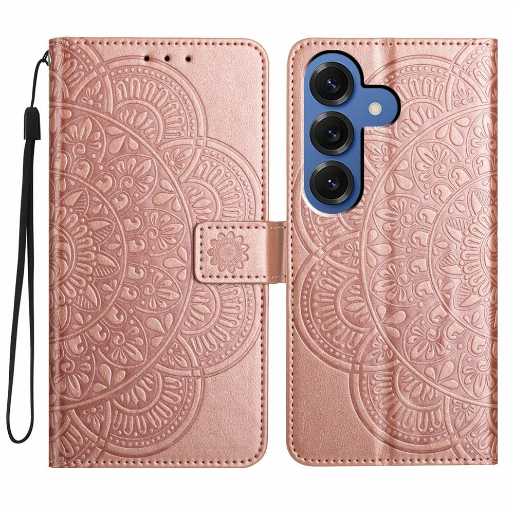 For-Samsung-Galaxy-S26-/-S26-Pro-Leather-Case-with-Card-Slots-Mandala-Pattern-Phone-Cover-Stand-Rose-Gold
