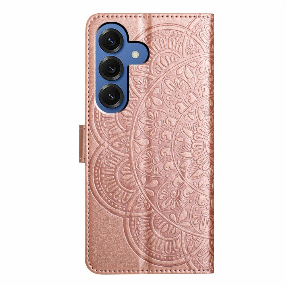 For-Samsung-Galaxy-S26-/-S26-Pro-Leather-Case-with-Card-Slots-Mandala-Pattern-Phone-Cover-Stand-Rose-Gold