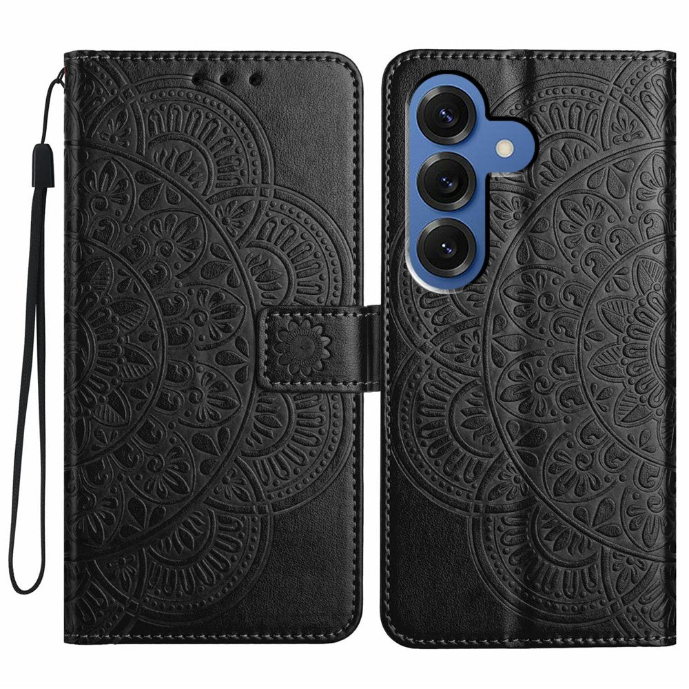 For-Samsung-Galaxy-S26-/-S26-Pro-Leather-Case-with-Card-Slots-Mandala-Pattern-Phone-Cover-Stand-Black