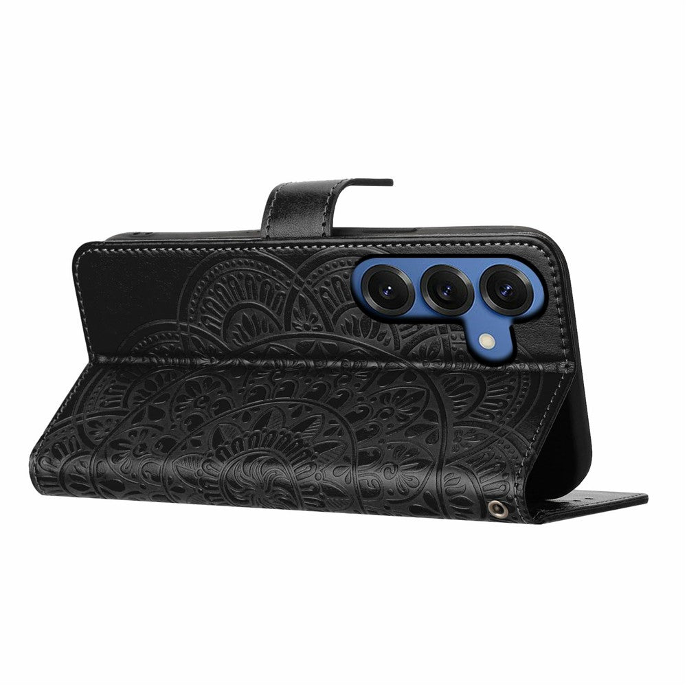 For-Samsung-Galaxy-S26-/-S26-Pro-Leather-Case-with-Card-Slots-Mandala-Pattern-Phone-Cover-Stand-Black