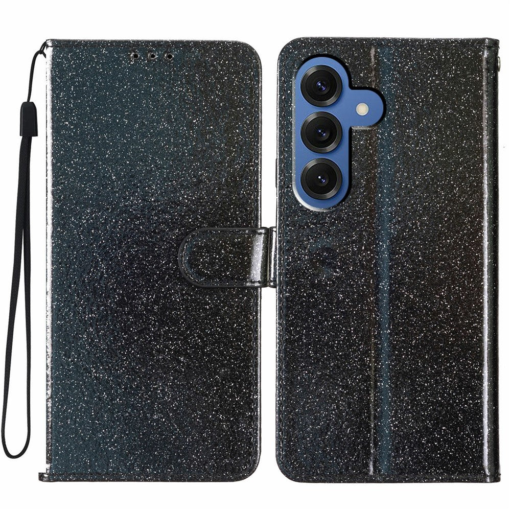For-Samsung-Galaxy-S26-/-S26-Pro-Wallet-Case-Glitter-Anti-Scratch-Leather-Stand-Phone-Cover-with-Strap-Black
