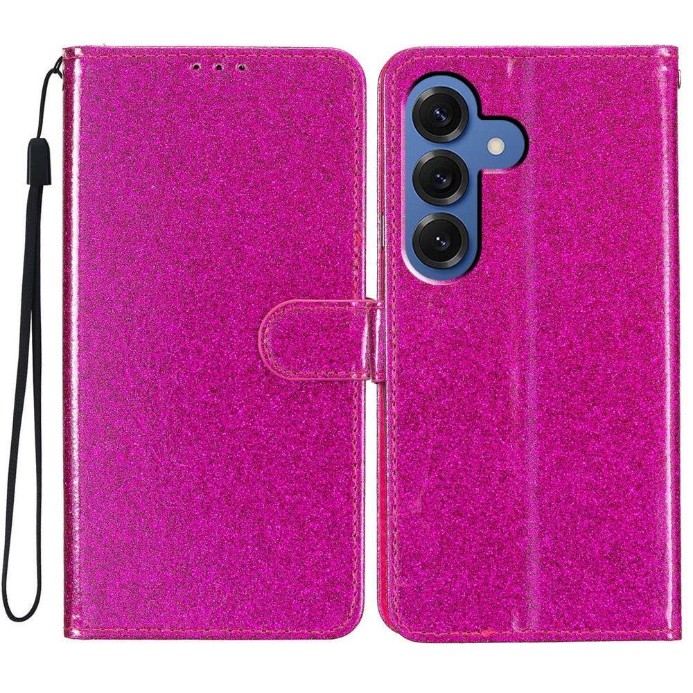For-Samsung-Galaxy-S26-/-S26-Pro-Wallet-Case-Glitter-Anti-Scratch-Leather-Stand-Phone-Cover-with-Strap-Rose
