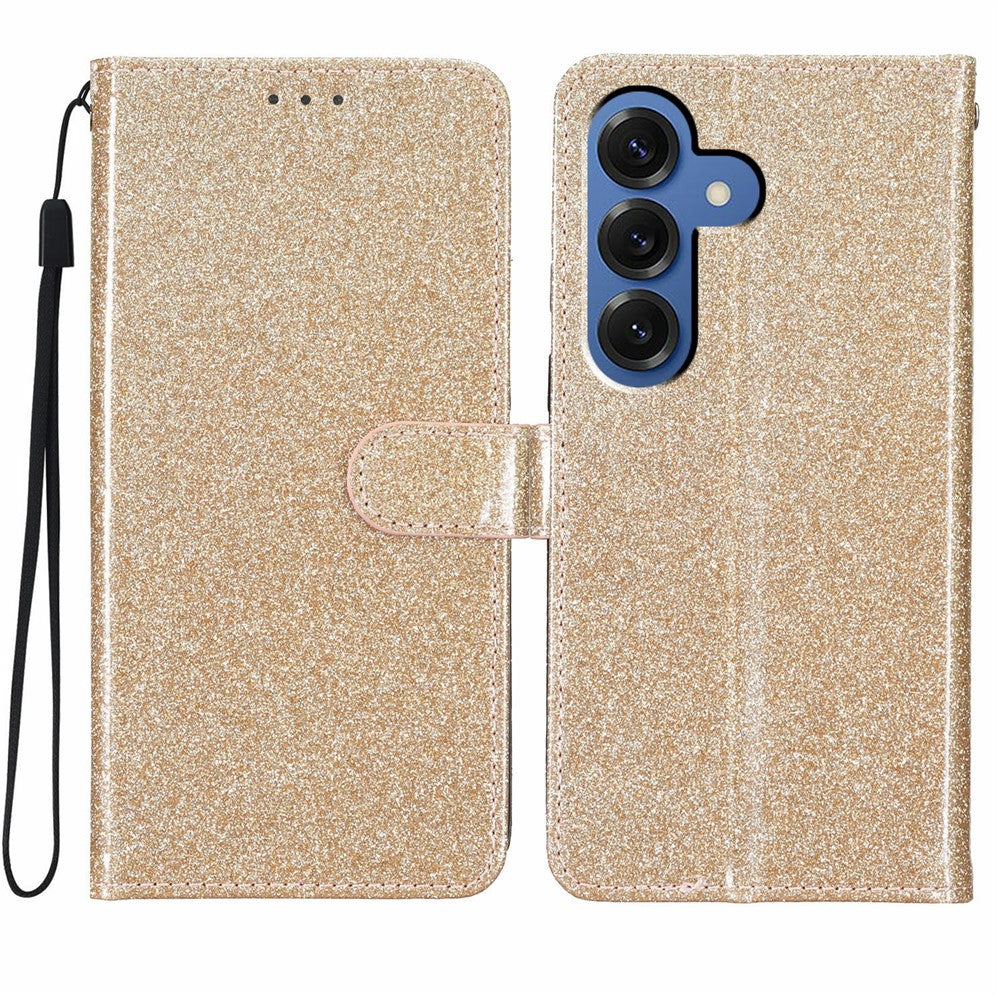 For-Samsung-Galaxy-S26-/-S26-Pro-Wallet-Case-Glitter-Anti-Scratch-Leather-Stand-Phone-Cover-with-Strap-Gold