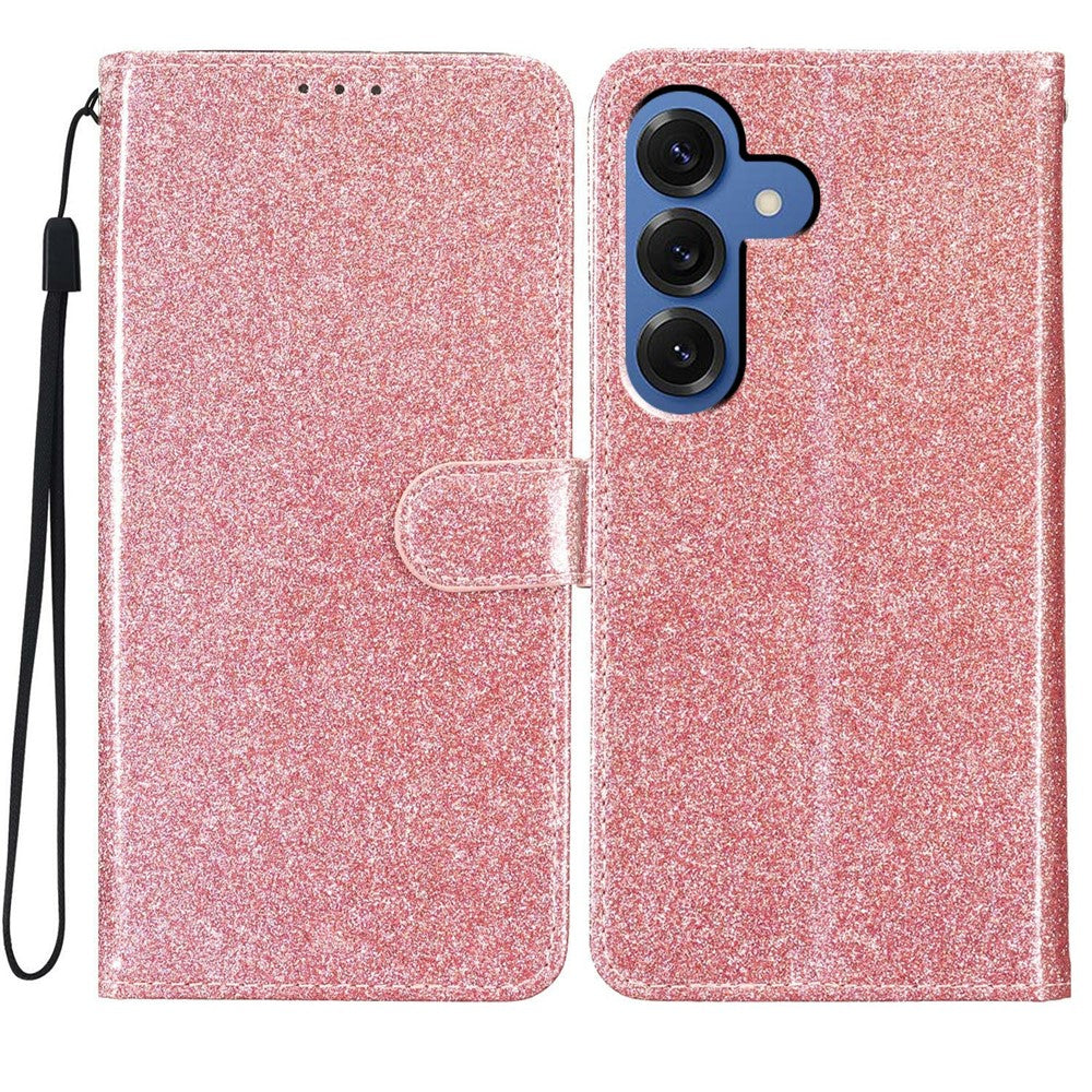 For-Samsung-Galaxy-S26-/-S26-Pro-Wallet-Case-Glitter-Anti-Scratch-Leather-Stand-Phone-Cover-with-Strap-Rose-Gold