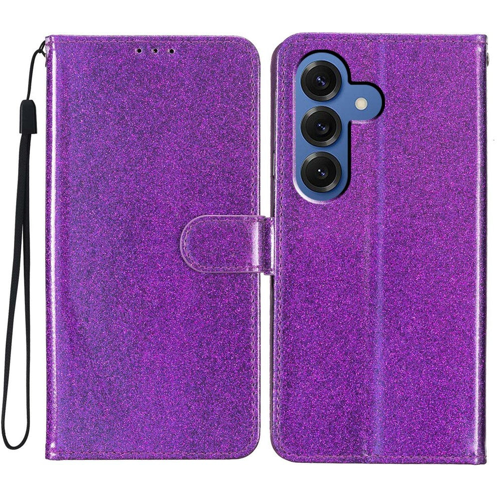 For-Samsung-Galaxy-S26-/-S26-Pro-Wallet-Case-Glitter-Anti-Scratch-Leather-Stand-Phone-Cover-with-Strap-Purple