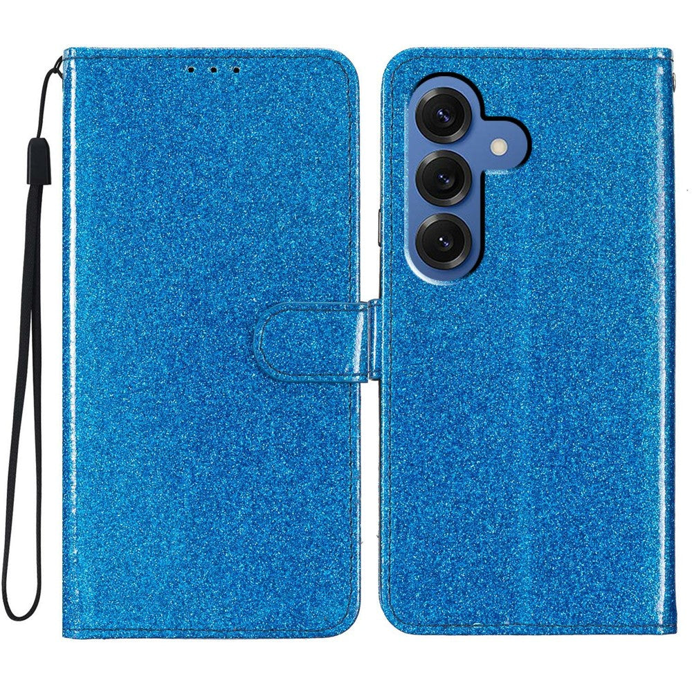 For-Samsung-Galaxy-S26-/-S26-Pro-Wallet-Case-Glitter-Anti-Scratch-Leather-Stand-Phone-Cover-with-Strap-Blue