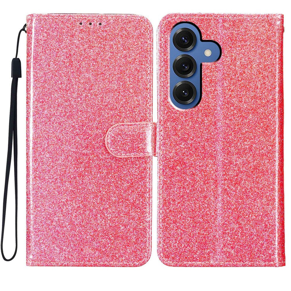 For-Samsung-Galaxy-S26-/-S26-Pro-Wallet-Case-Glitter-Anti-Scratch-Leather-Stand-Phone-Cover-with-Strap-Pink