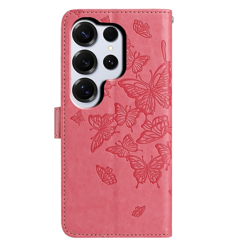 For-Samsung-Galaxy-S26-Ultra-Case-Butterfly-Imprinted-Wallet-Stand-PU-Leather-Flip-Phone-Cover-with-Strap-Rose