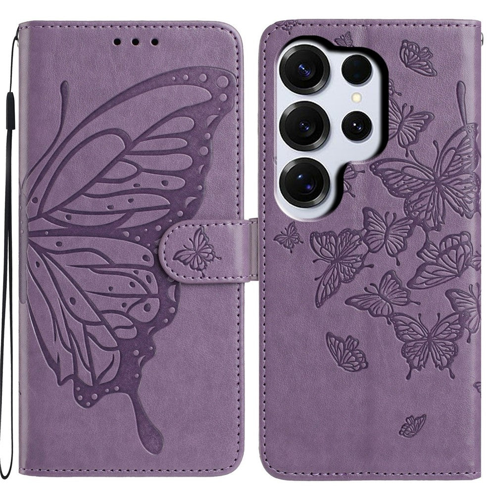 For-Samsung-Galaxy-S26-Ultra-Case-Butterfly-Imprinted-Wallet-Stand-PU-Leather-Flip-Phone-Cover-with-Strap-Purple