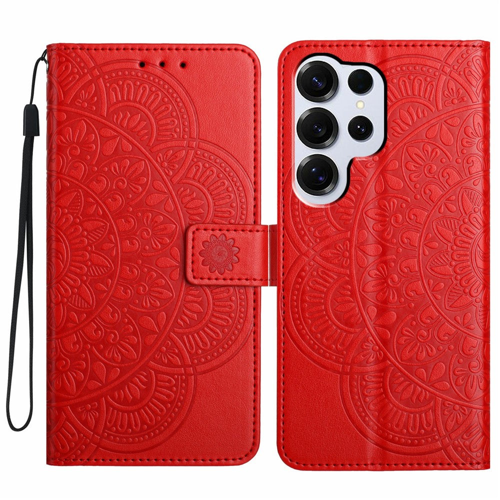 For-Samsung-Galaxy-S26-Ultra-Leather-Case-with-Card-Slots-Mandala-Pattern-Phone-Cover-Stand-Red