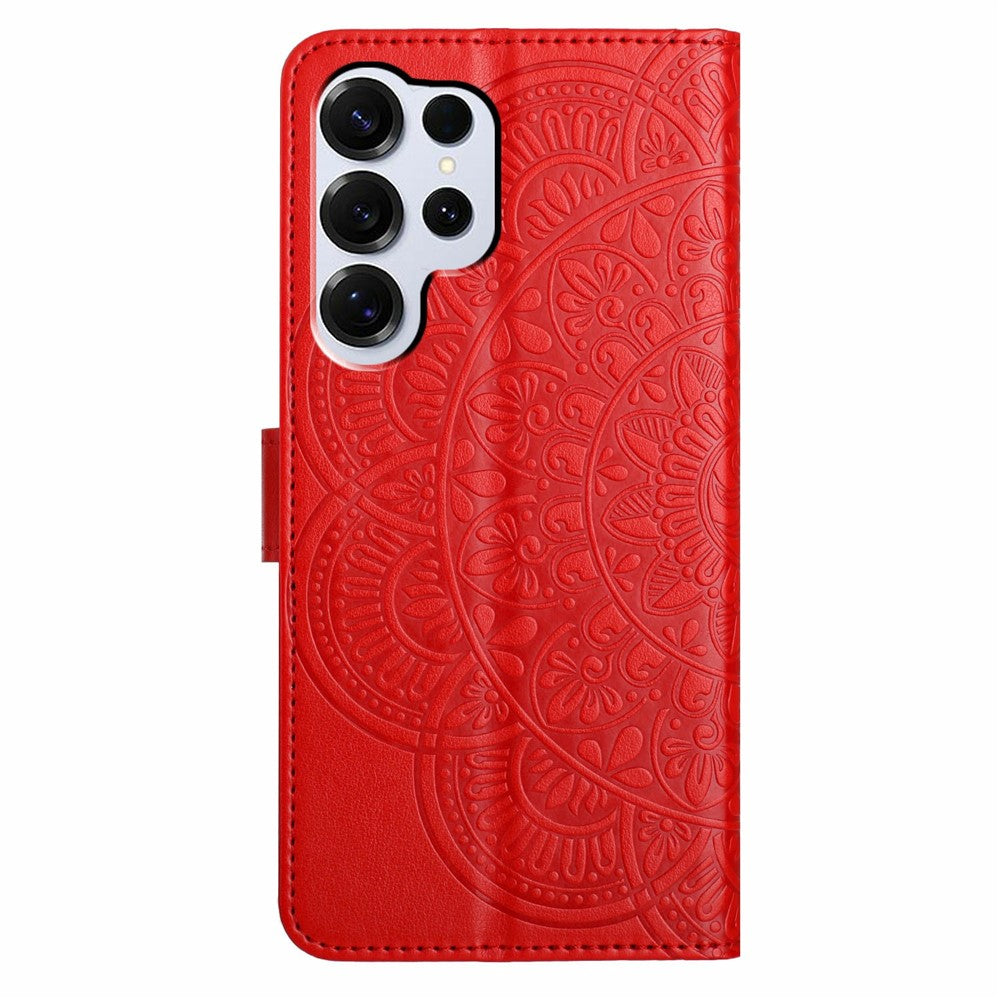 For-Samsung-Galaxy-S26-Ultra-Leather-Case-with-Card-Slots-Mandala-Pattern-Phone-Cover-Stand-Red