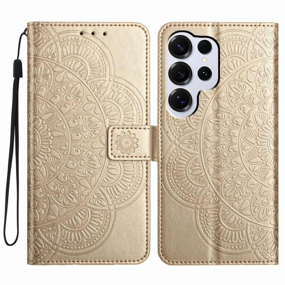 For-Samsung-Galaxy-S26-Ultra-Leather-Case-with-Card-Slots-Mandala-Pattern-Phone-Cover-Stand-Gold