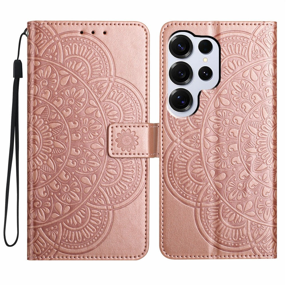 For-Samsung-Galaxy-S26-Ultra-Leather-Case-with-Card-Slots-Mandala-Pattern-Phone-Cover-Stand-Rose-Gold