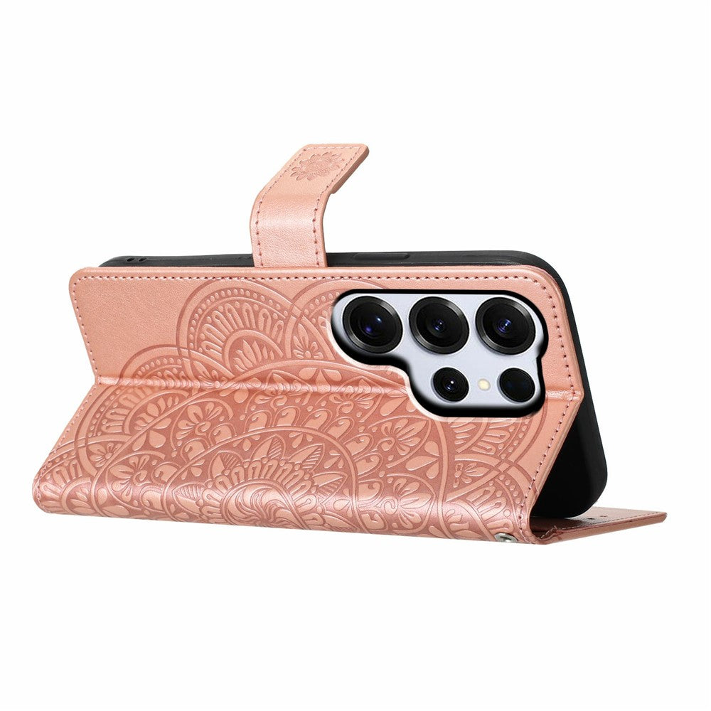 For-Samsung-Galaxy-S26-Ultra-Leather-Case-with-Card-Slots-Mandala-Pattern-Phone-Cover-Stand-Rose-Gold
