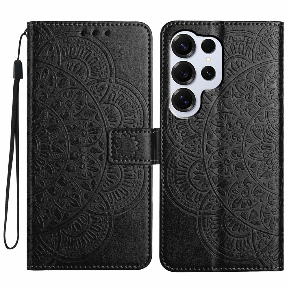 For-Samsung-Galaxy-S26-Ultra-Leather-Case-with-Card-Slots-Mandala-Pattern-Phone-Cover-Stand-Black