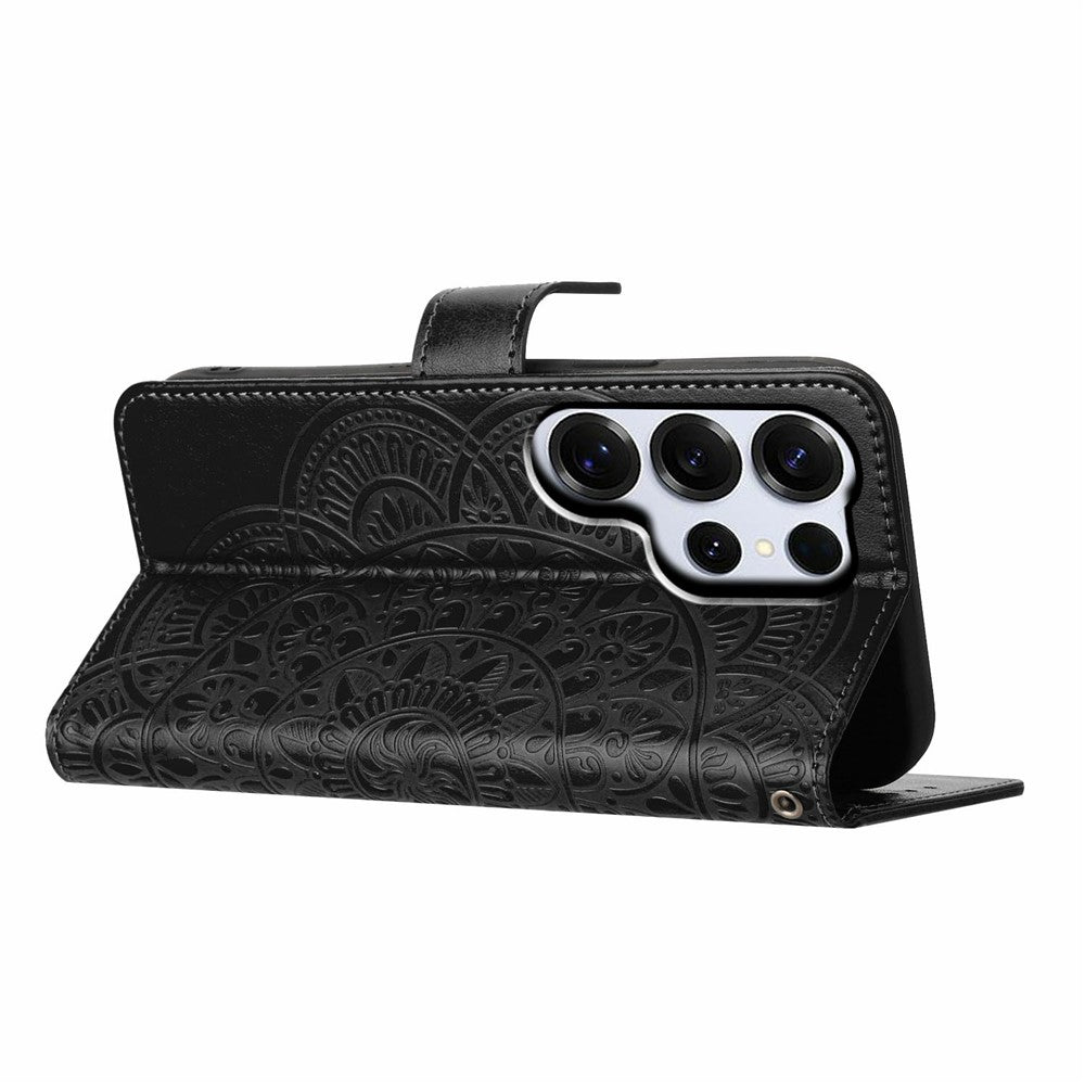 For-Samsung-Galaxy-S26-Ultra-Leather-Case-with-Card-Slots-Mandala-Pattern-Phone-Cover-Stand-Black