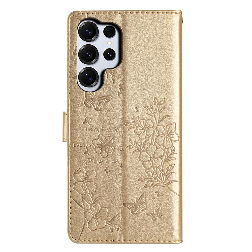 For-Samsung-Galaxy-S26-Ultra-Wallet-Phone-Case-Butterfly-Floral-Imprint-Leather-Flip-Cover-with-Strap-Gold