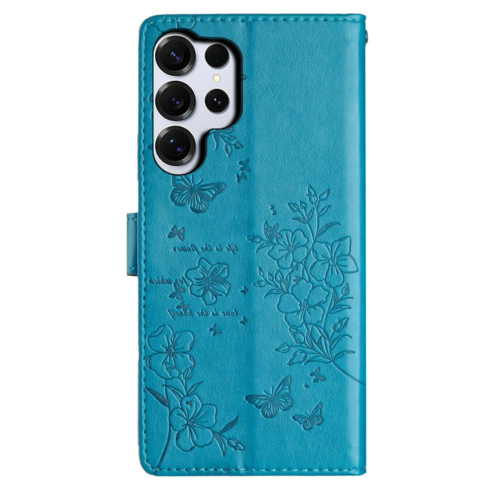 For-Samsung-Galaxy-S26-Ultra-Wallet-Phone-Case-Butterfly-Floral-Imprint-Leather-Flip-Cover-with-Strap-Blue