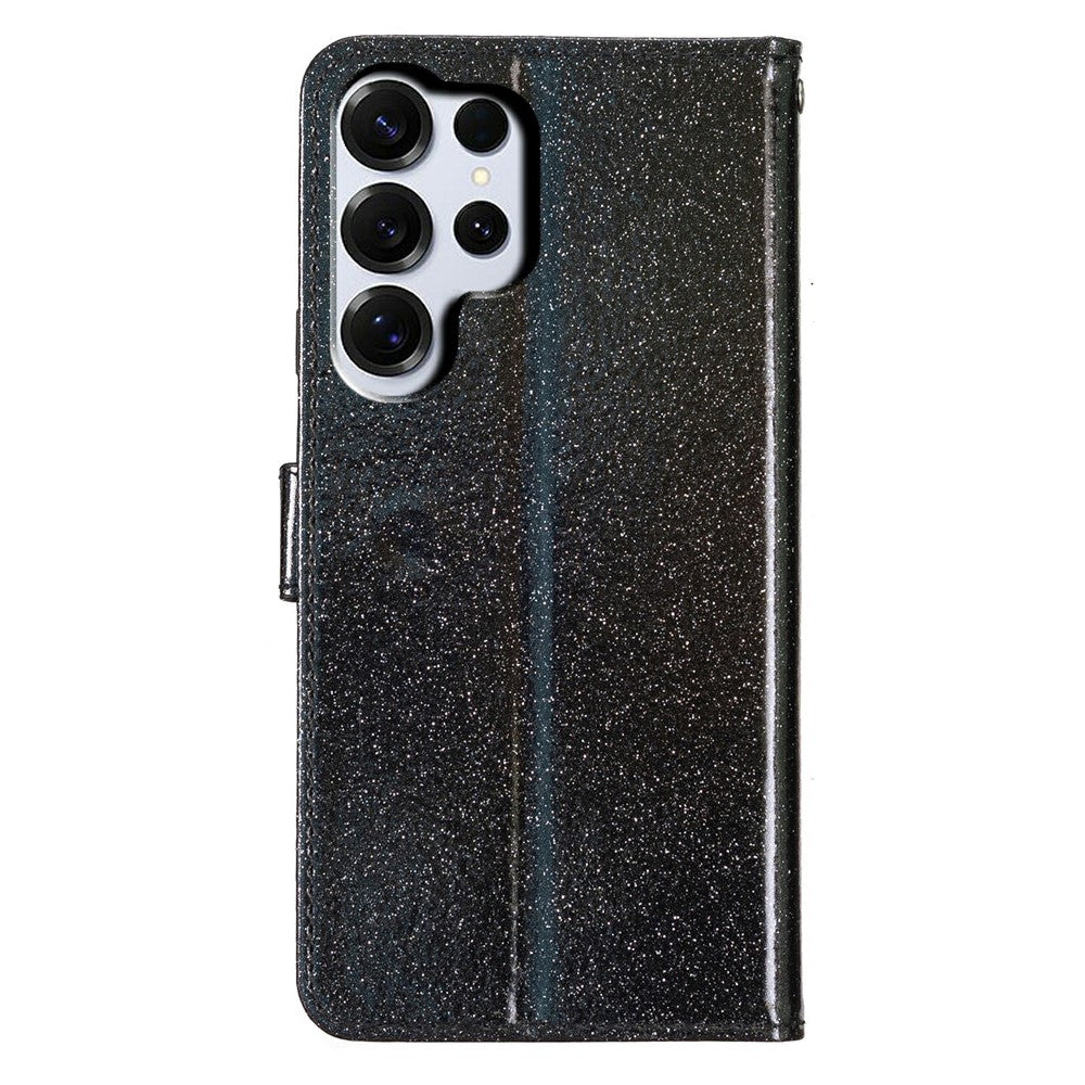 For-Samsung-Galaxy-S26-Ultra-Wallet-Case-Glitter-Anti-Scratch-Leather-Stand-Phone-Cover-with-Strap-Black