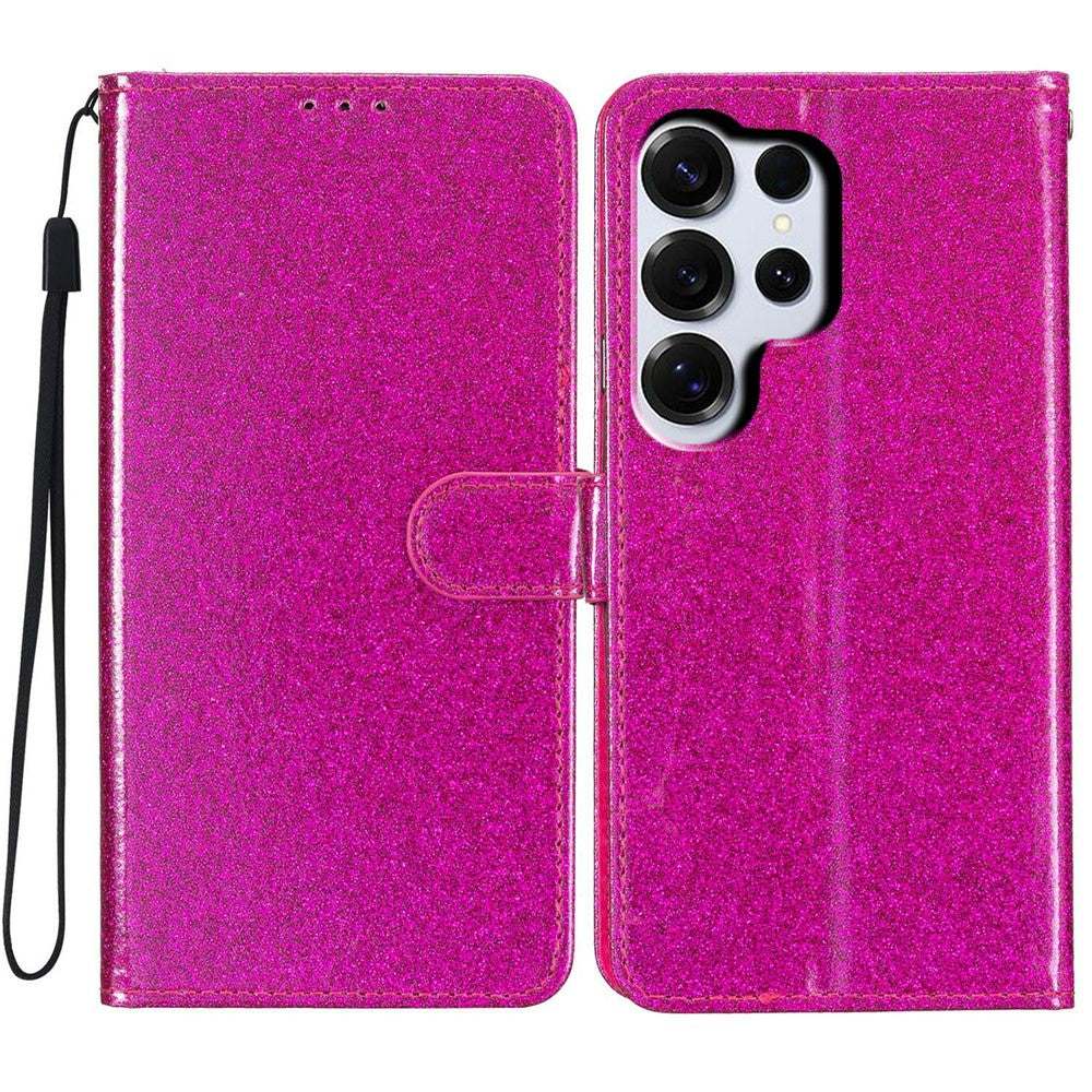 For-Samsung-Galaxy-S26-Ultra-Wallet-Case-Glitter-Anti-Scratch-Leather-Stand-Phone-Cover-with-Strap-Rose
