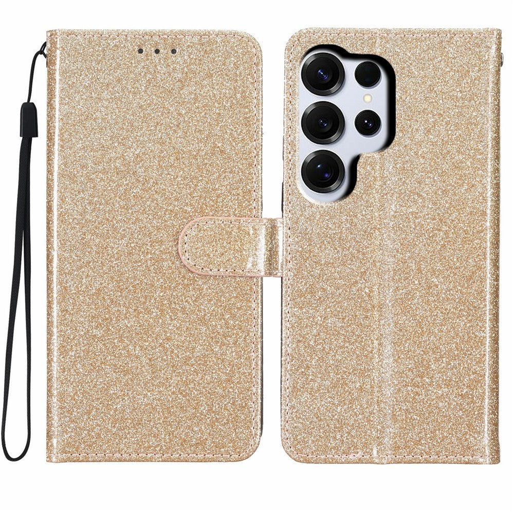 For-Samsung-Galaxy-S26-Ultra-Wallet-Case-Glitter-Anti-Scratch-Leather-Stand-Phone-Cover-with-Strap-Gold