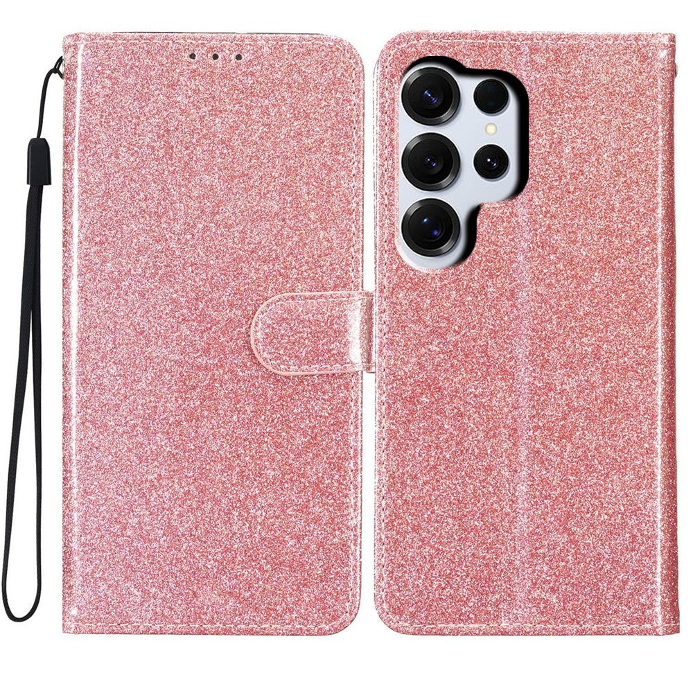 For-Samsung-Galaxy-S26-Ultra-Wallet-Case-Glitter-Anti-Scratch-Leather-Stand-Phone-Cover-with-Strap-Rose-Gold