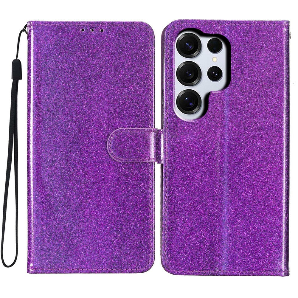 For-Samsung-Galaxy-S26-Ultra-Wallet-Case-Glitter-Anti-Scratch-Leather-Stand-Phone-Cover-with-Strap-Purple
