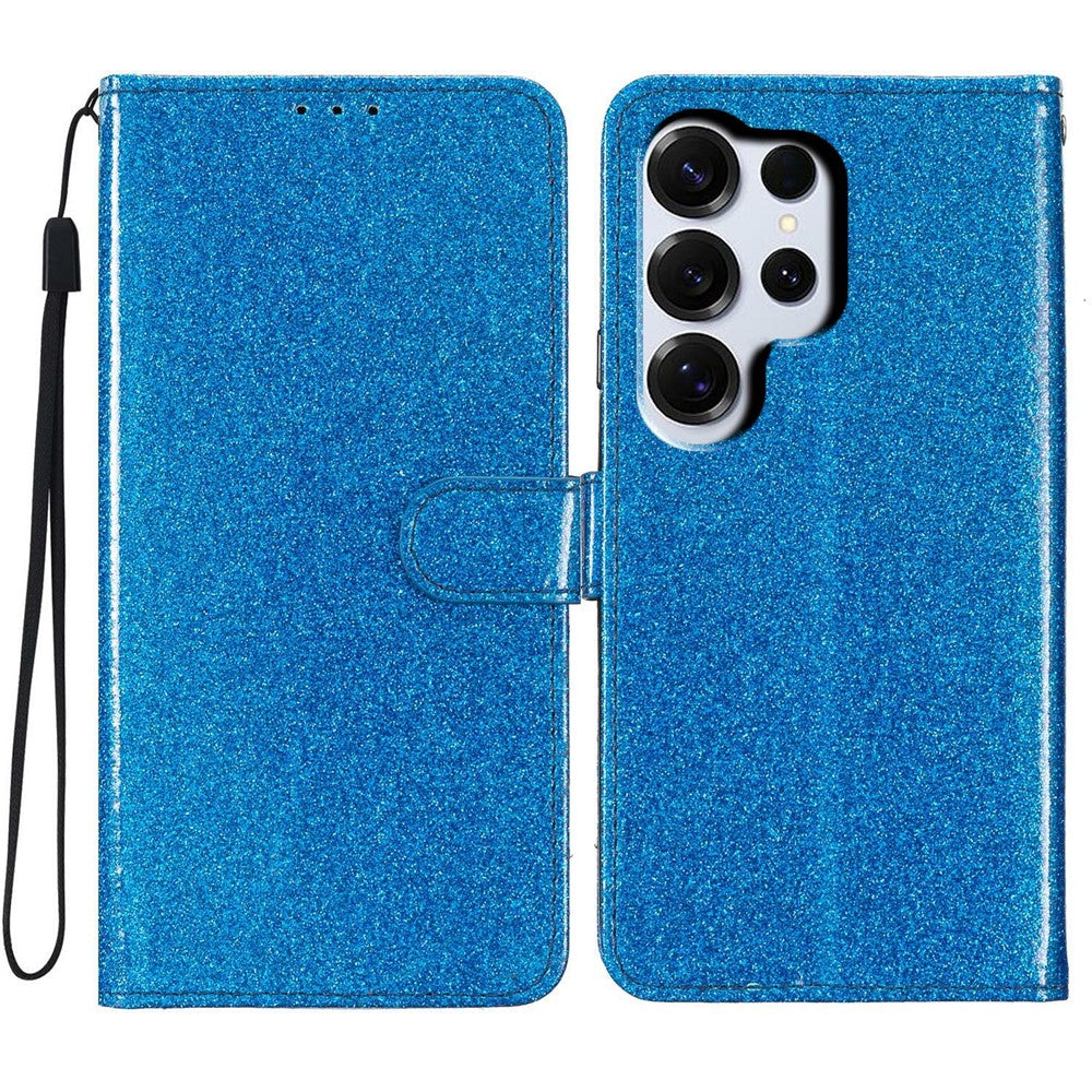 For-Samsung-Galaxy-S26-Ultra-Wallet-Case-Glitter-Anti-Scratch-Leather-Stand-Phone-Cover-with-Strap-Blue