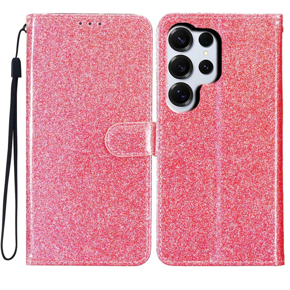 For-Samsung-Galaxy-S26-Ultra-Wallet-Case-Glitter-Anti-Scratch-Leather-Stand-Phone-Cover-with-Strap-Pink