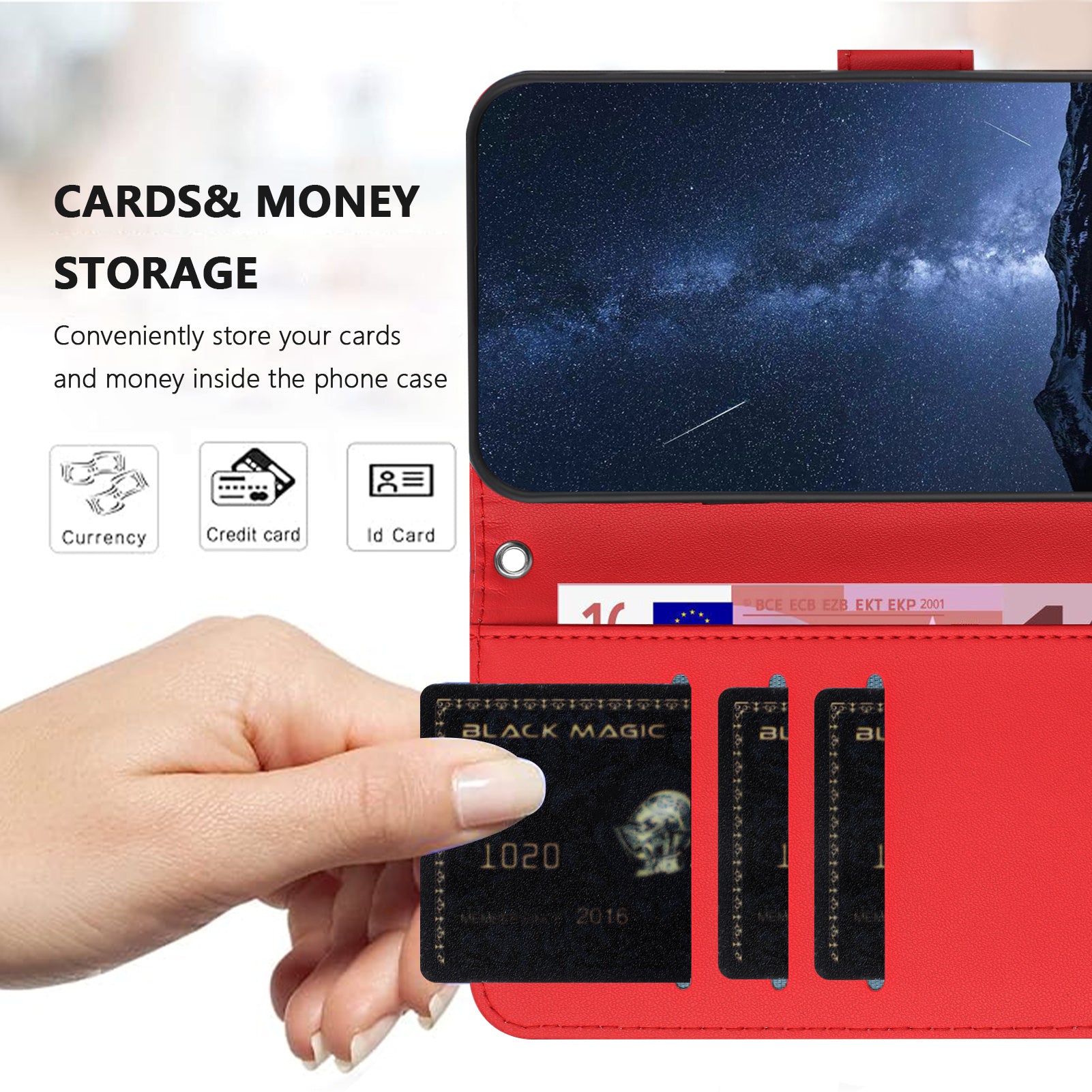 For Xiaomi 17 Pro Max Leather Case Wallet Stand Solid Color Anti Drop Phone Cover - Red