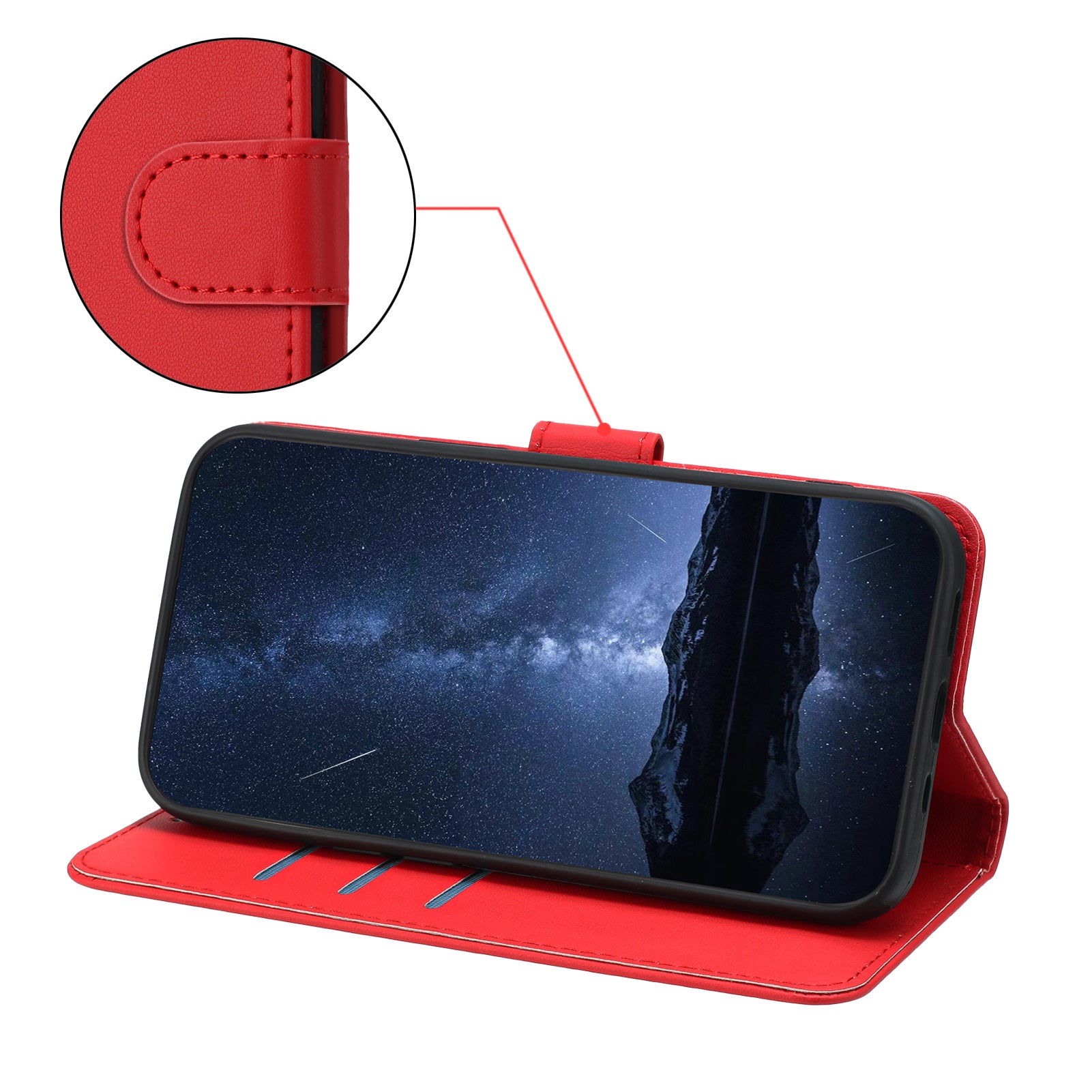 For Xiaomi 17 Pro Max Leather Case Wallet Stand Solid Color Anti Drop Phone Cover - Red
