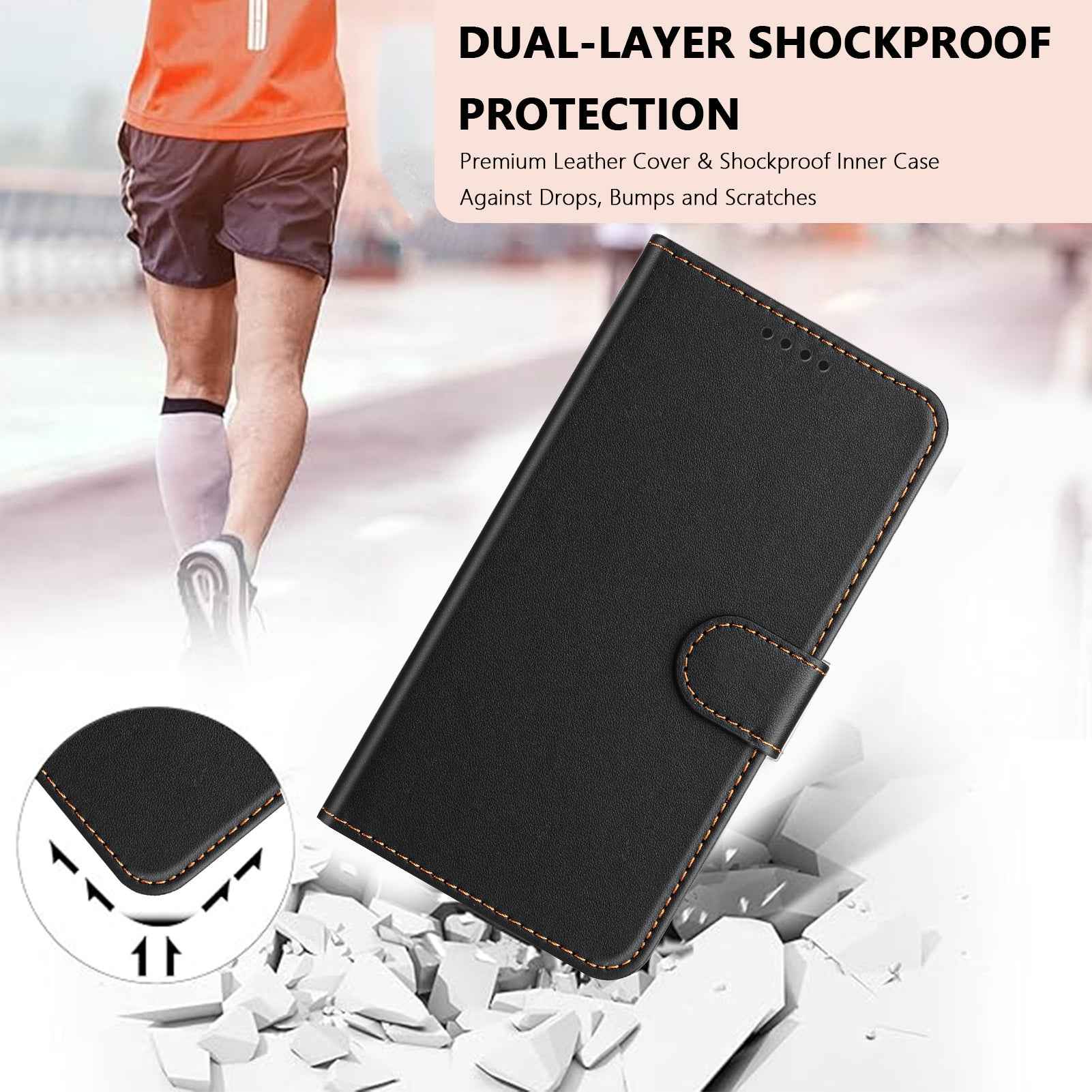 For Xiaomi 17 Pro Leather Case Wallet Stand Solid Color Anti Drop Phone Cover - Black