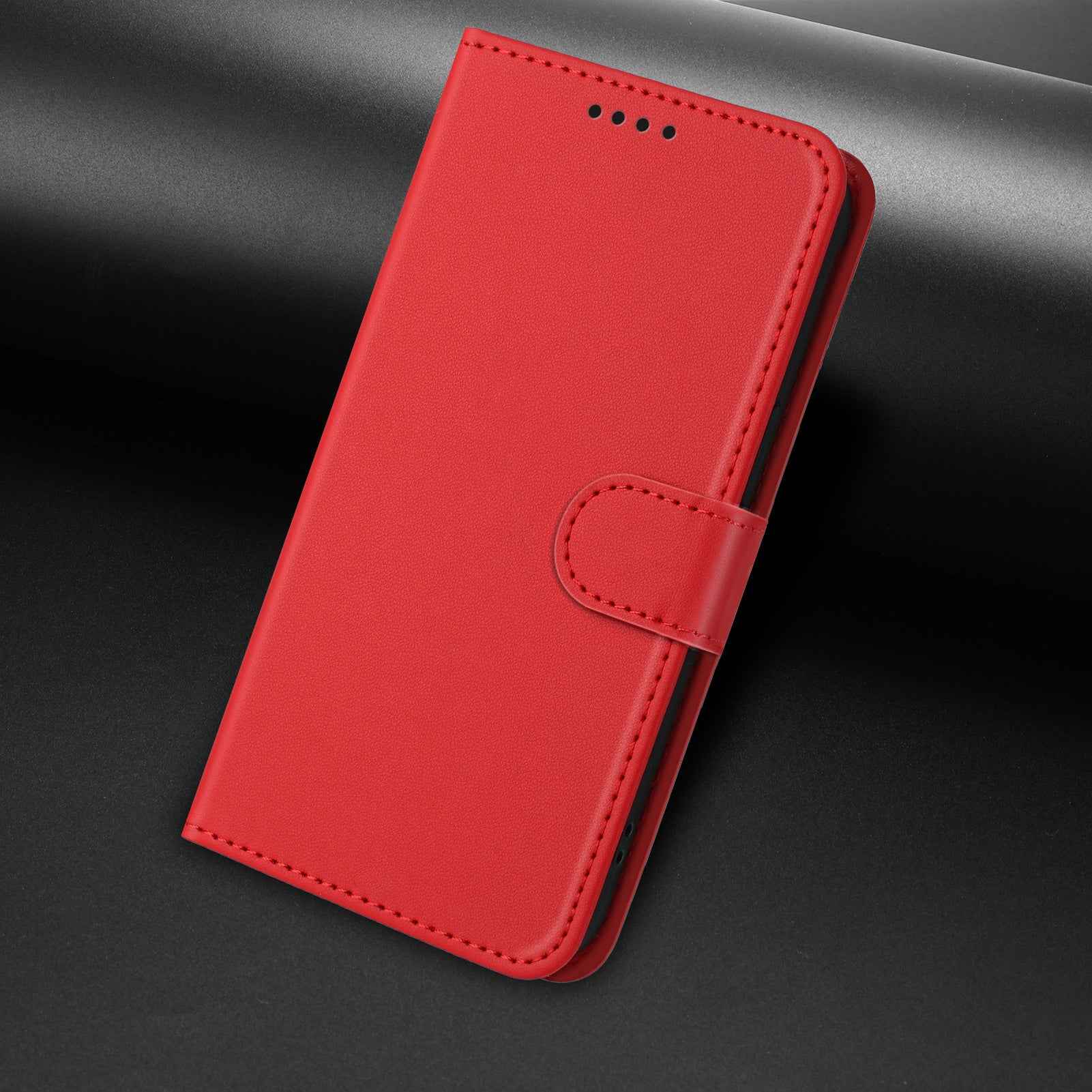 For Xiaomi 17 Pro Leather Case Wallet Stand Solid Color Anti Drop Phone Cover - Red