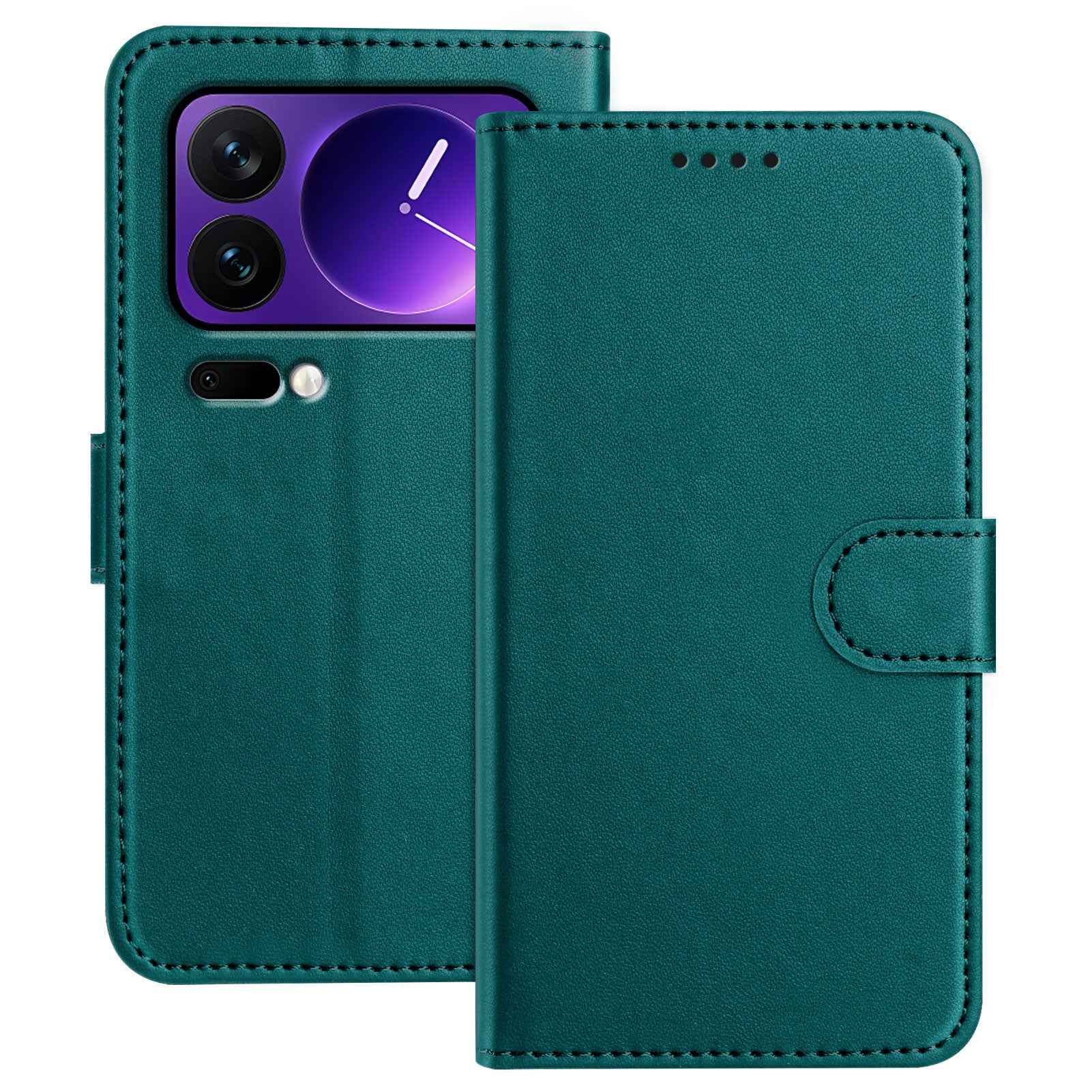 For Xiaomi 17 Pro Leather Case Wallet Stand Solid Color Anti Drop Phone Cover - Green
