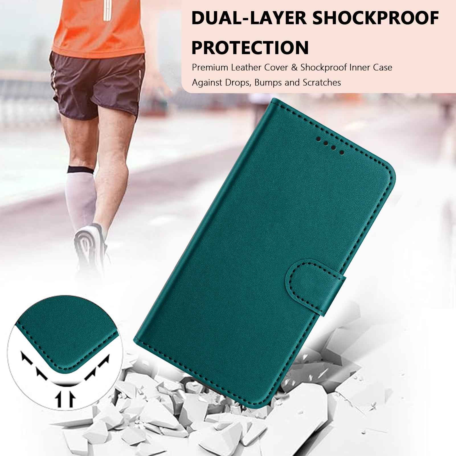 For Xiaomi 17 Pro Leather Case Wallet Stand Solid Color Anti Drop Phone Cover - Green