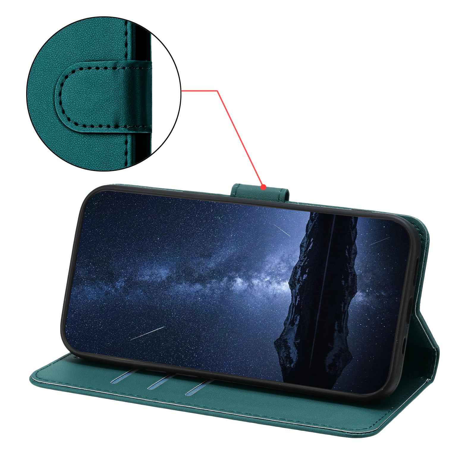For Xiaomi 17 Pro Leather Case Wallet Stand Solid Color Anti Drop Phone Cover - Green