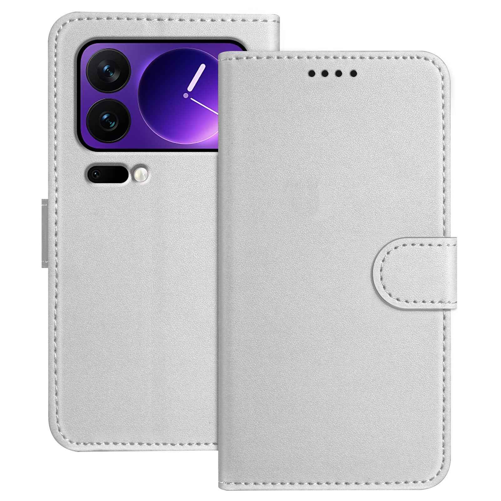 For Xiaomi 17 Pro Leather Case Wallet Stand Solid Color Anti Drop Phone Cover - Silver
