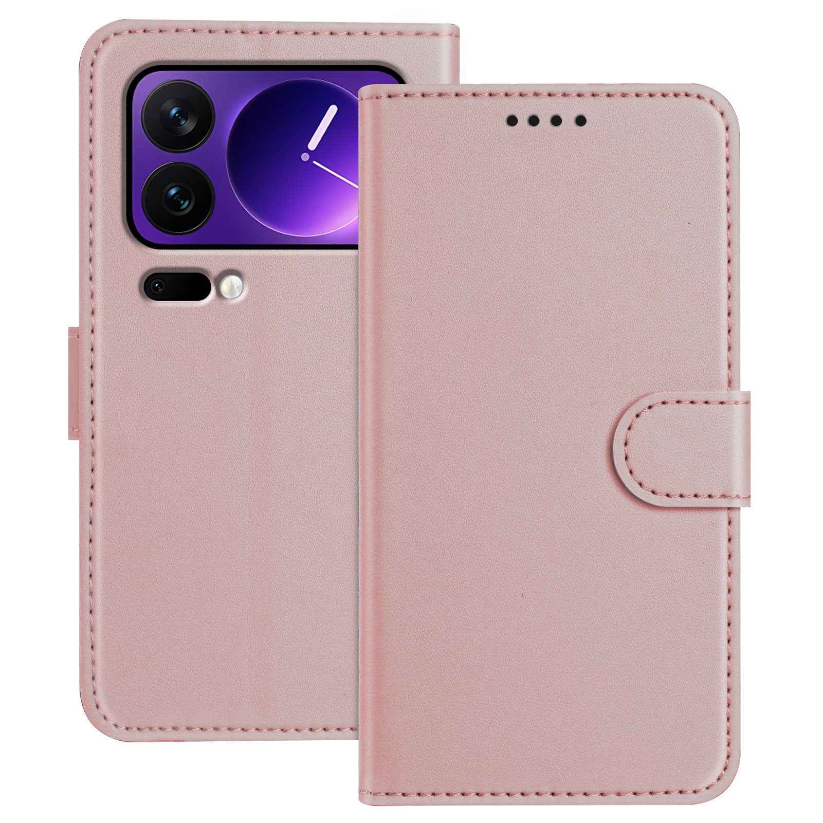 For Xiaomi 17 Pro Leather Case Wallet Stand Solid Color Anti Drop Phone Cover - Rose Gold
