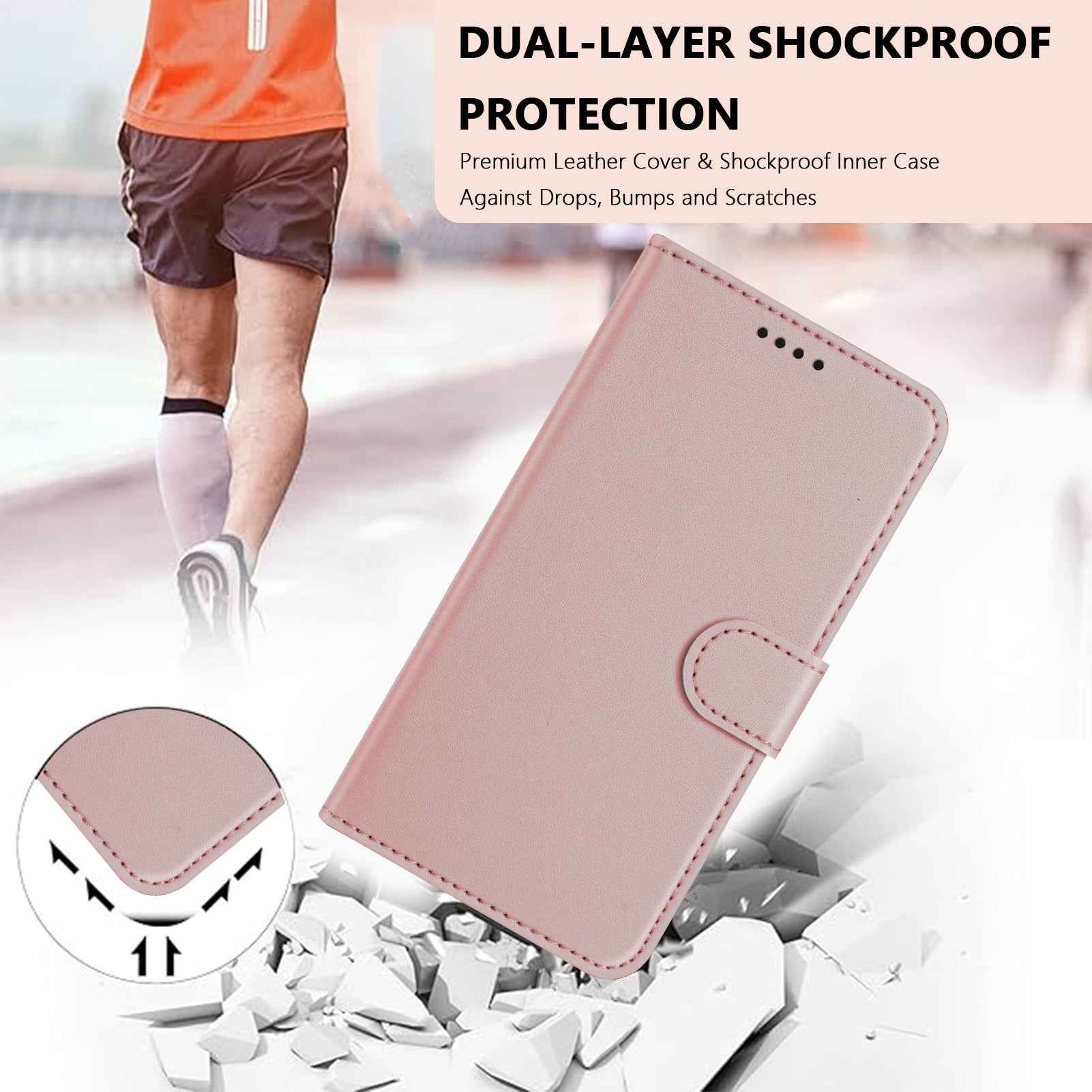 For Xiaomi 17 Pro Leather Case Wallet Stand Solid Color Anti Drop Phone Cover - Rose Gold