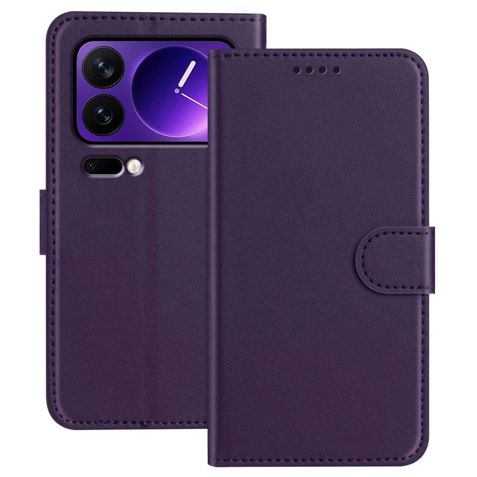 For Xiaomi 17 Pro Leather Case Wallet Stand Solid Color Anti Drop Phone Cover - Purple