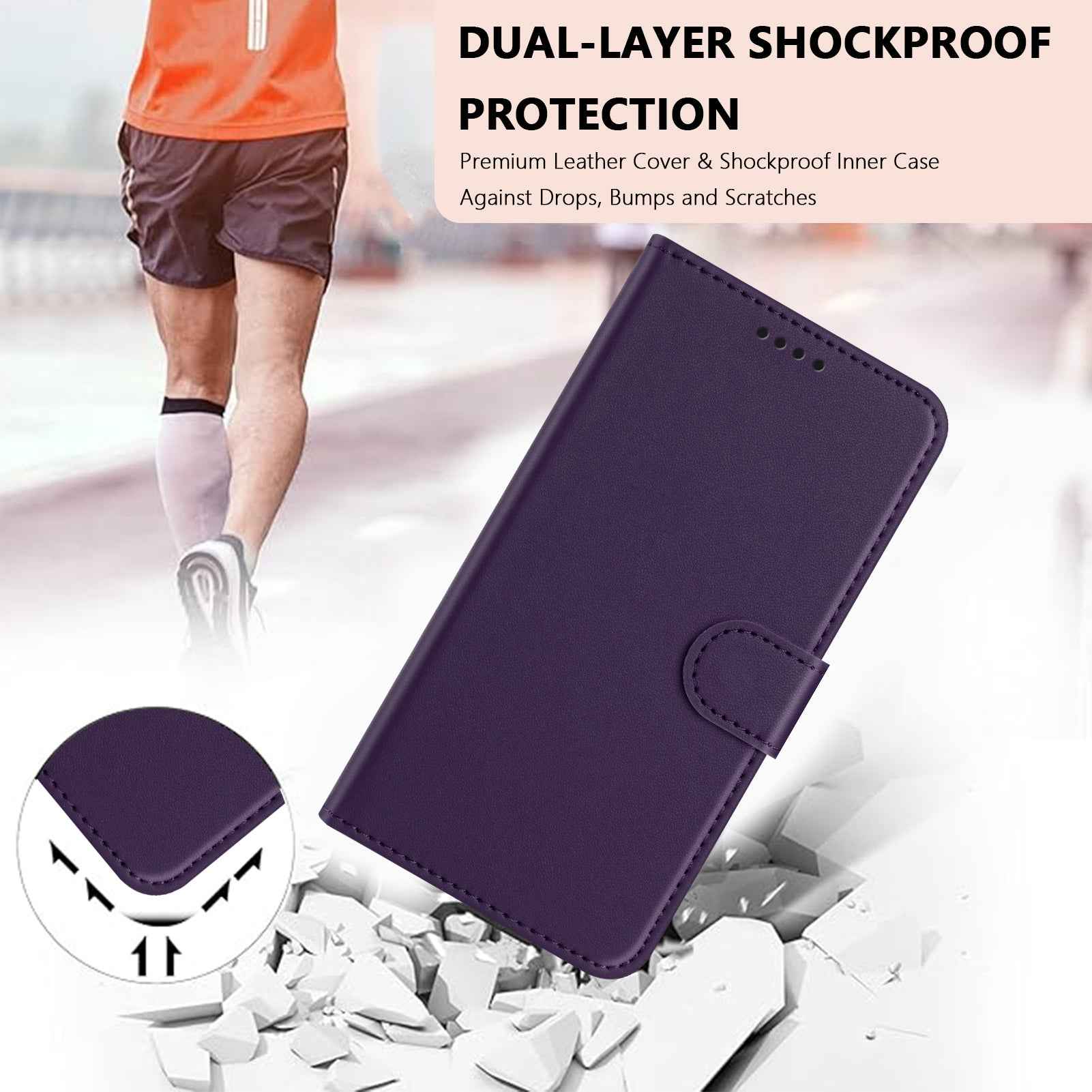 For Xiaomi 17 Pro Leather Case Wallet Stand Solid Color Anti Drop Phone Cover - Purple