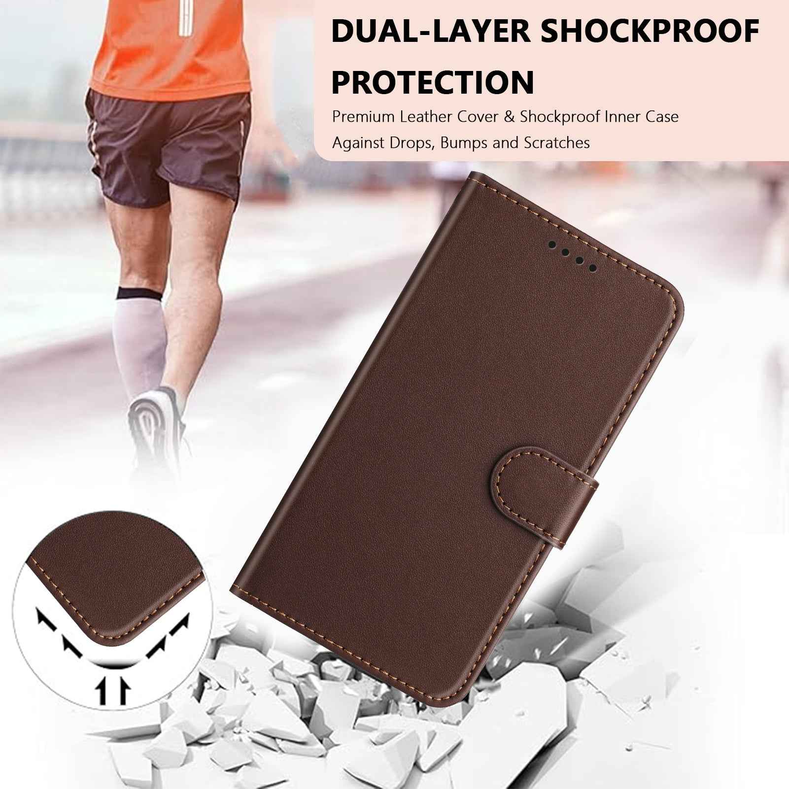 For Xiaomi 17 Pro Leather Case Wallet Stand Solid Color Anti Drop Phone Cover - Brown