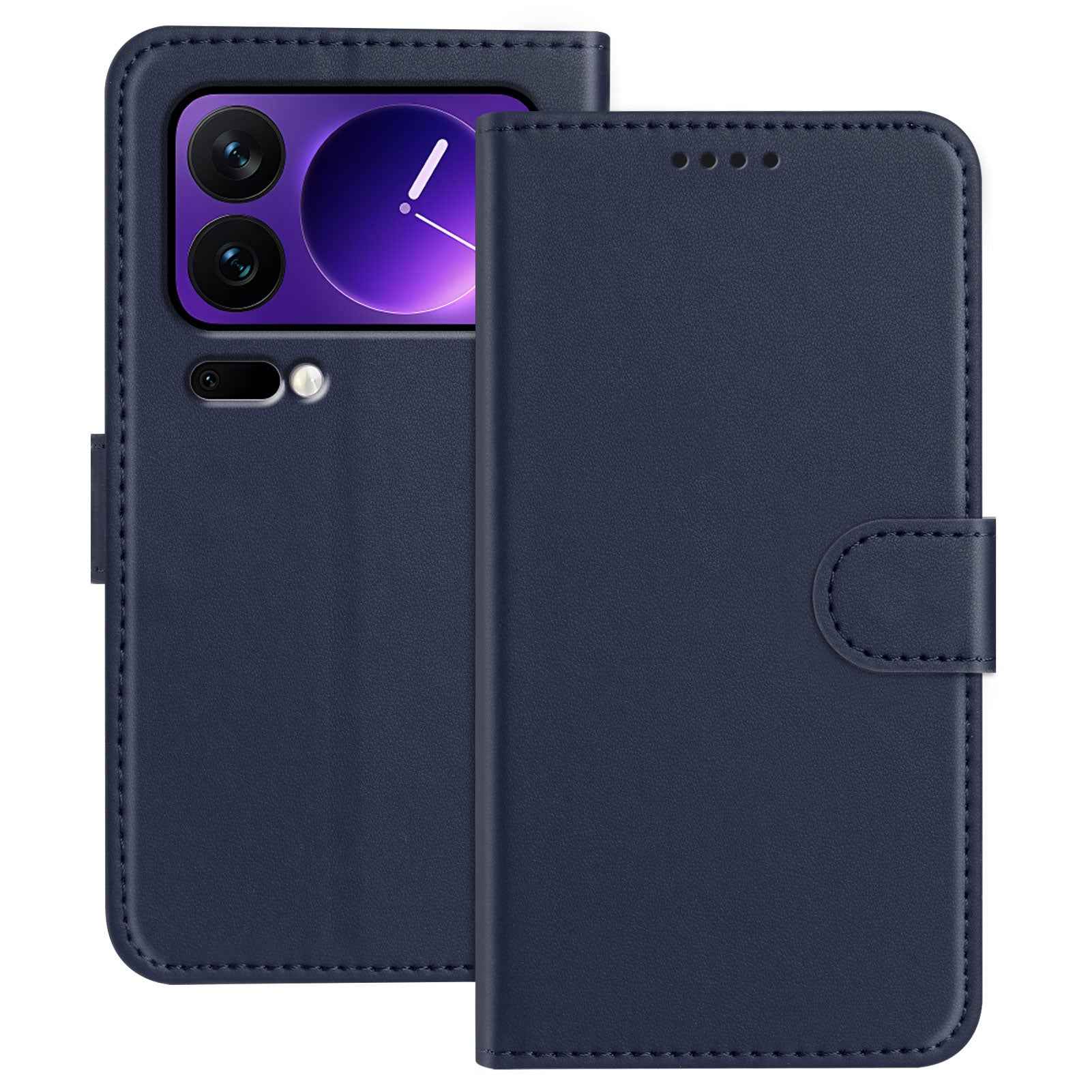 For Xiaomi 17 Pro Leather Case Wallet Stand Solid Color Anti Drop Phone Cover - Blue