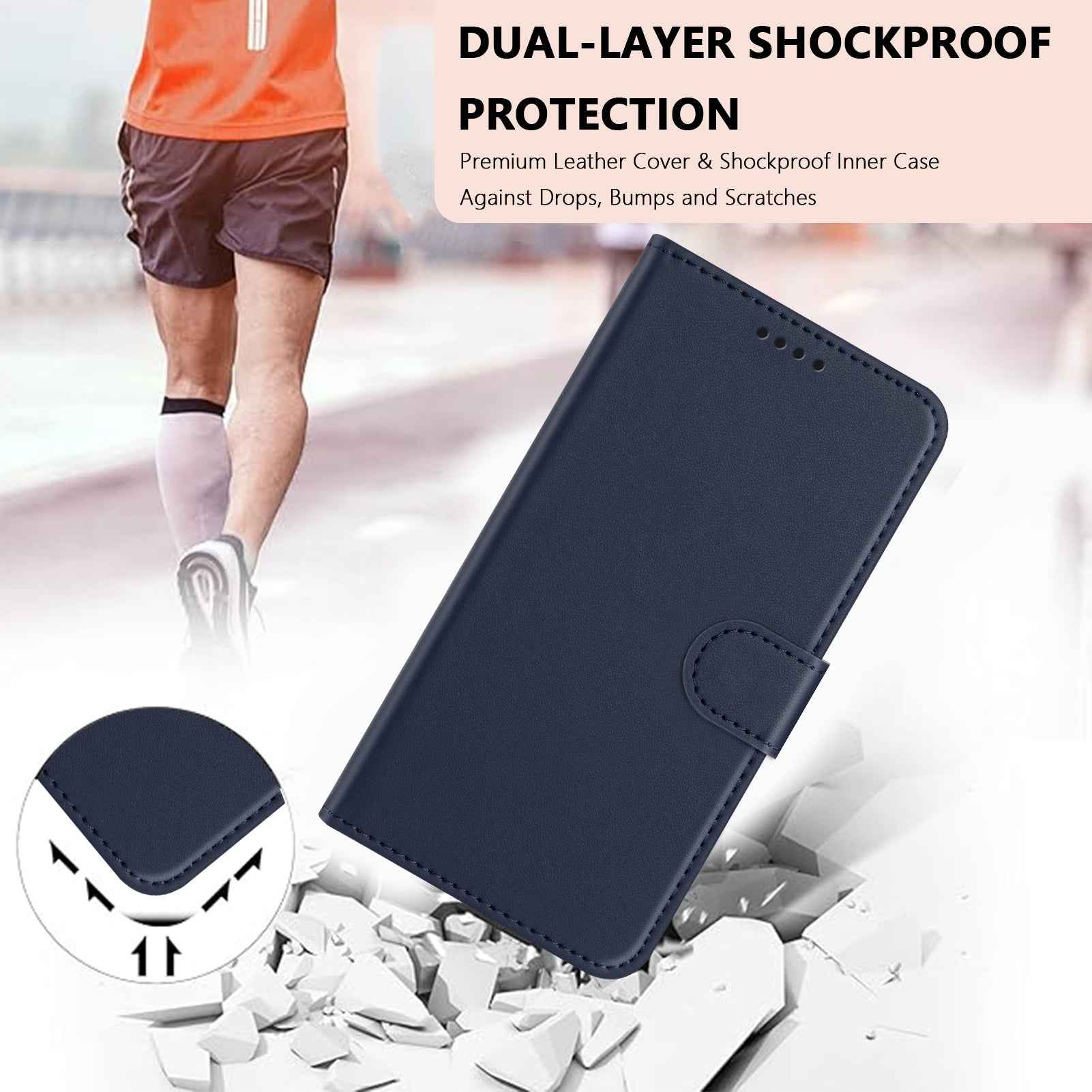 For Xiaomi 17 Pro Leather Case Wallet Stand Solid Color Anti Drop Phone Cover - Blue