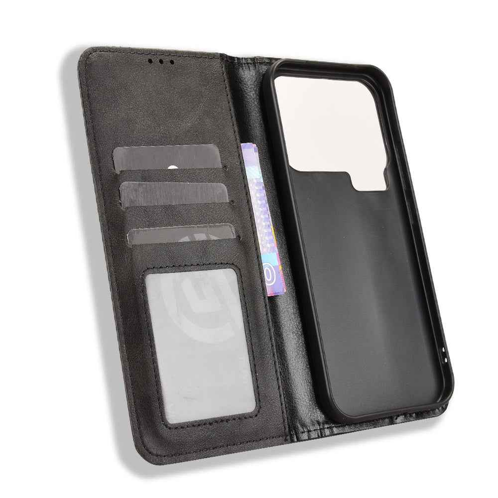 For Xiaomi 17 Pro Leather Case Wallet Stand Retro Texture Phone Cover - Black